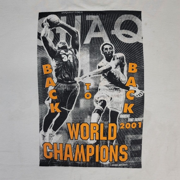RARE Vintage 2001 LA Lakers Kobe Bryant Shaq Back to Back Champions Shirt Men XL - Picture 3 of 13